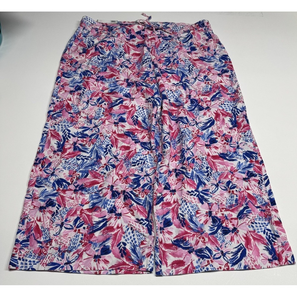 New Stella Parker Pants XL Pink Linen Viscose Pull On Elastic Waist Wide Leg‎